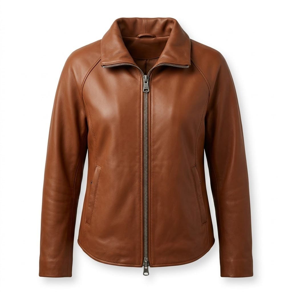 Timeless Cognac Brown Genuine Leather Zip Up Jacket for Women | Blackstone Jackets image 0
