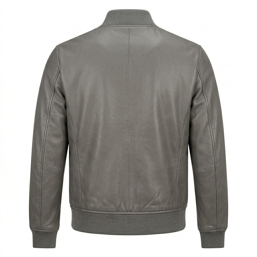Men's Premium Grey Bomber Leather Jacket – Blackstone Jackets image 1