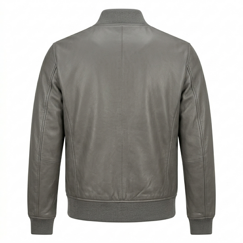 Men's Premium Grey Bomber Leather Jacket – Blackstone Jackets image 1