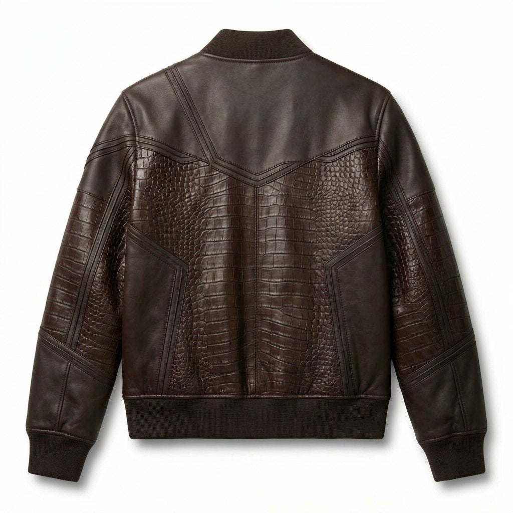 Men's Premium Brown Crocodile Embossed Real Leather Jacket – Blackstone Jackets image 1