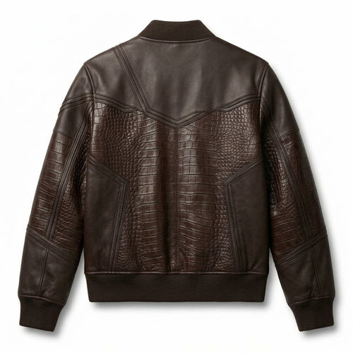 Men's Premium Brown Crocodile Embossed Real Leather Jacket – Blackstone Jackets image 1