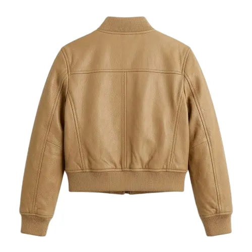 Bespoke Girls Kids Tan Leather Bomber Leather Jacket – Blackstone Jackets image 1