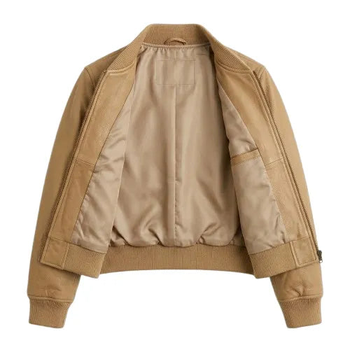 Bespoke Girls Kids Tan Leather Bomber Leather Jacket – Blackstone Jackets image 2