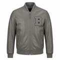 Men's Premium Grey Bomber Leather Jacket – Blackstone Jackets image 0