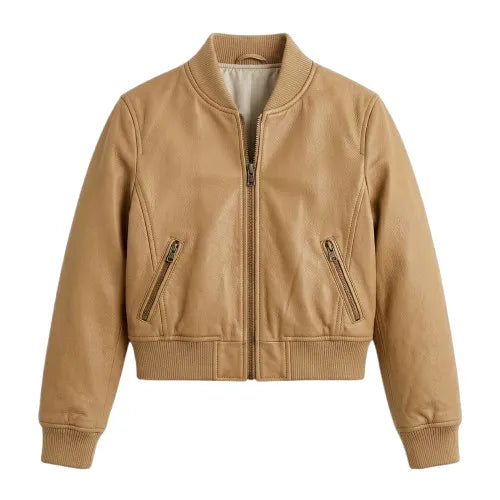 Bespoke Girls Kids Tan Leather Bomber Leather Jacket – Blackstone Jackets image 0